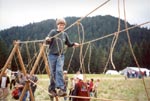 Boy Scout crossing the Rope Bridge