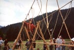 Boy Scout crossing the Rope Bridge