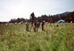 Boy Scout crossing the Rope Bridge