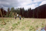 Boy Scout crossing the Rope Bridge
