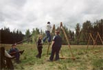 Boy Scout attempts the Rope Bridge